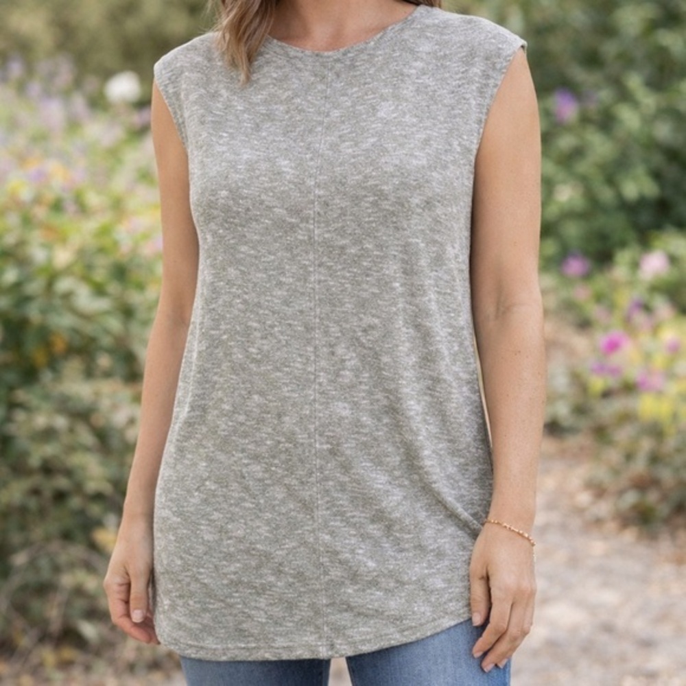 J Jill Pure Jill Gray Sleeveless Tunic Top Small Soft Knit Casual